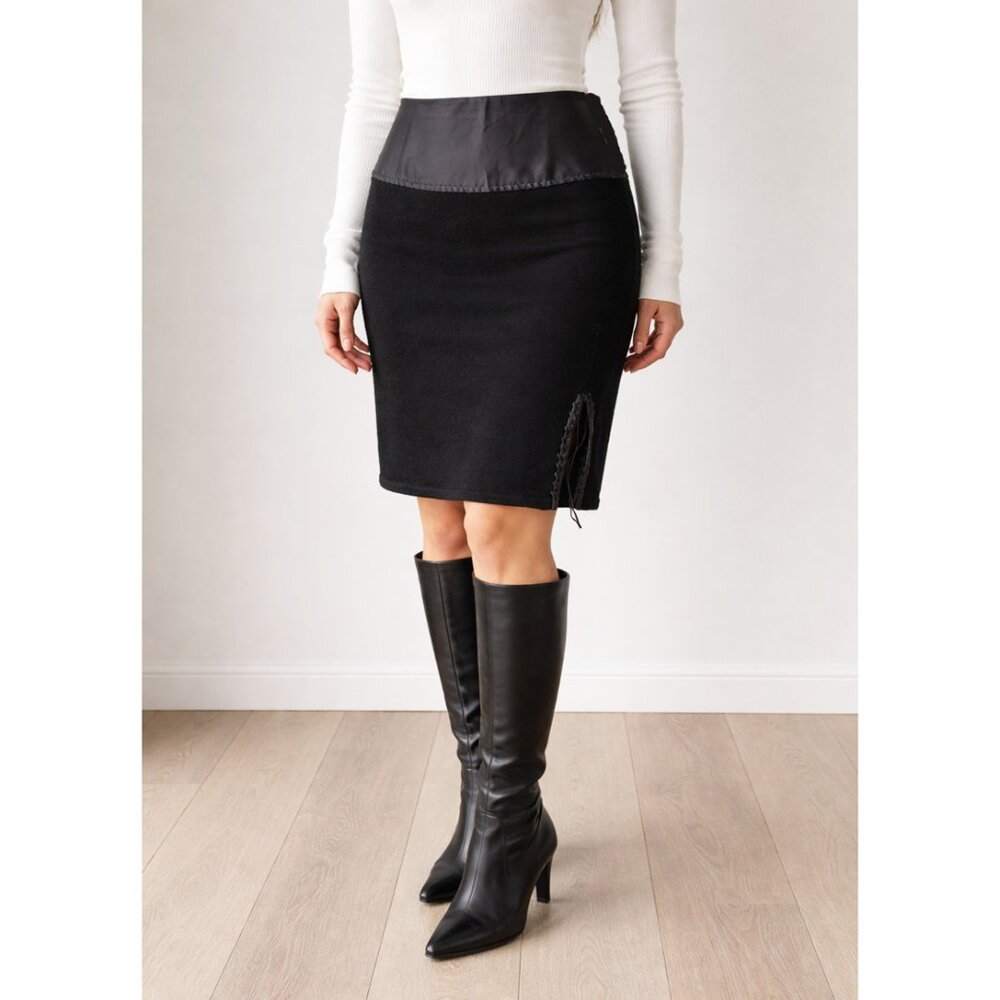 Vintage Terry Lewis Black Leather Knit Skirt NWT Size 1X Y2K